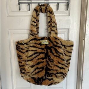 My Poor Purse Oversized Furry Tiger Stripe Tote Bag
